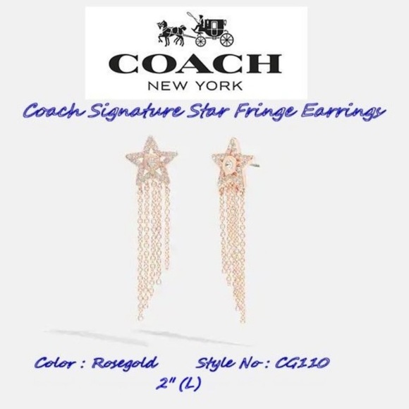 COACH Signature Star Fringe Hypoallergenic Post Earrings With CZ In Rose Gold - Picture 15 of 16